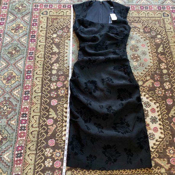*NWT*Black Sheath Dress with Floral Velvet Detailing - Made in Canada - Size XXS - Picture 10 of 14
